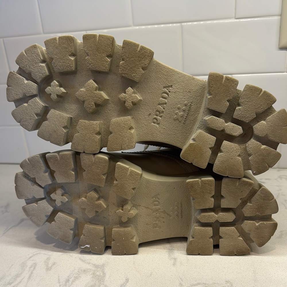 Prada Tan Combat Moto Boots with Chunky Sole - Picture 11 of 13